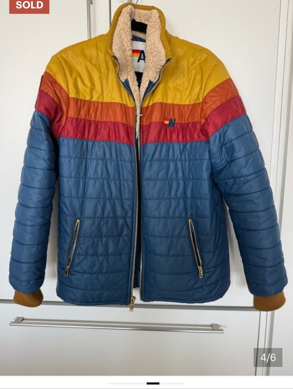 Aviator Nation Men's Puffer Jacket in Blue, Yellow & Red